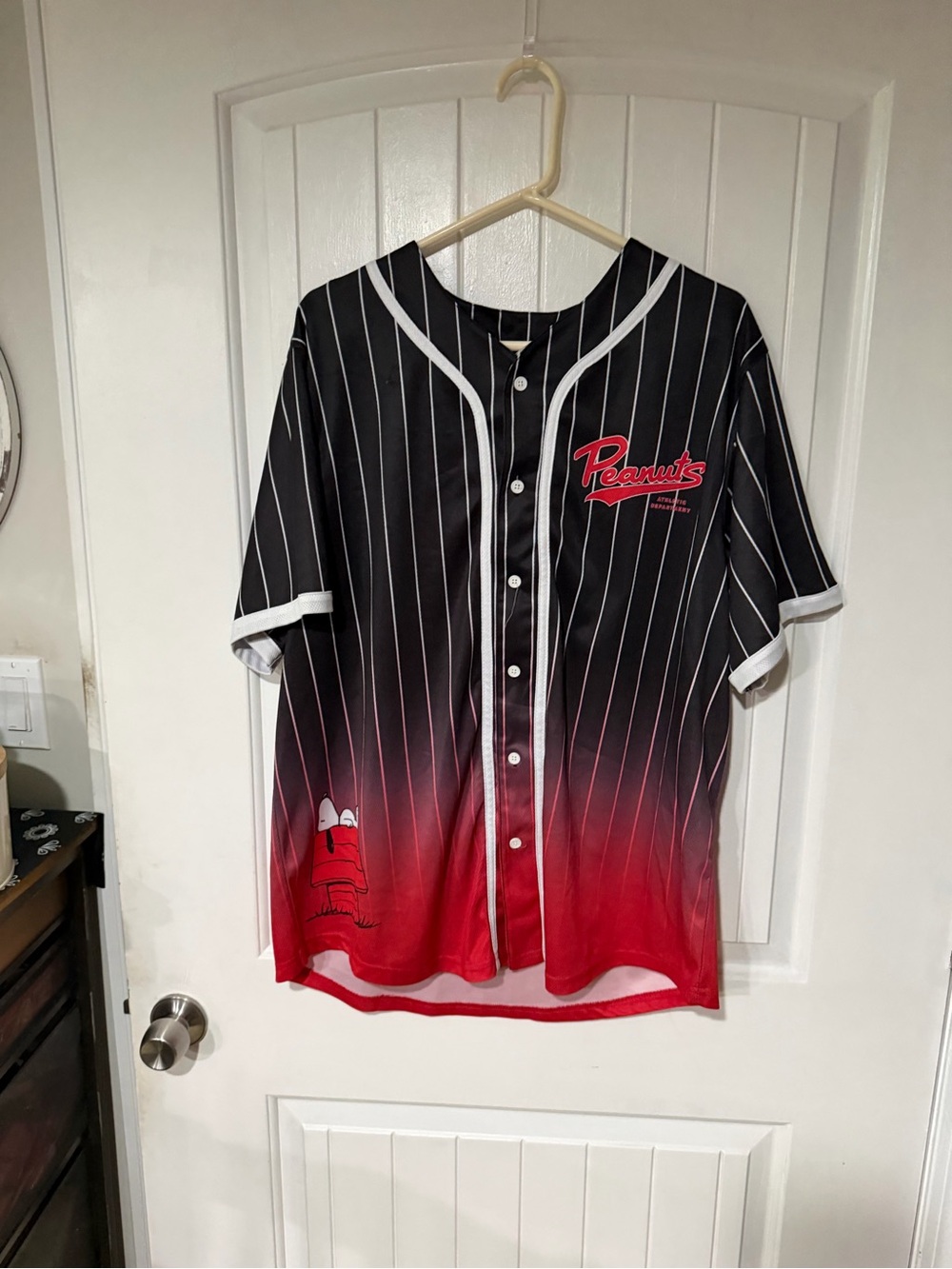 Peanuts Black & Red Pinstripe Gradient Baseball Jersey